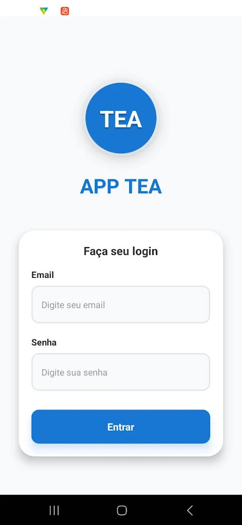 App TEA: tela de login