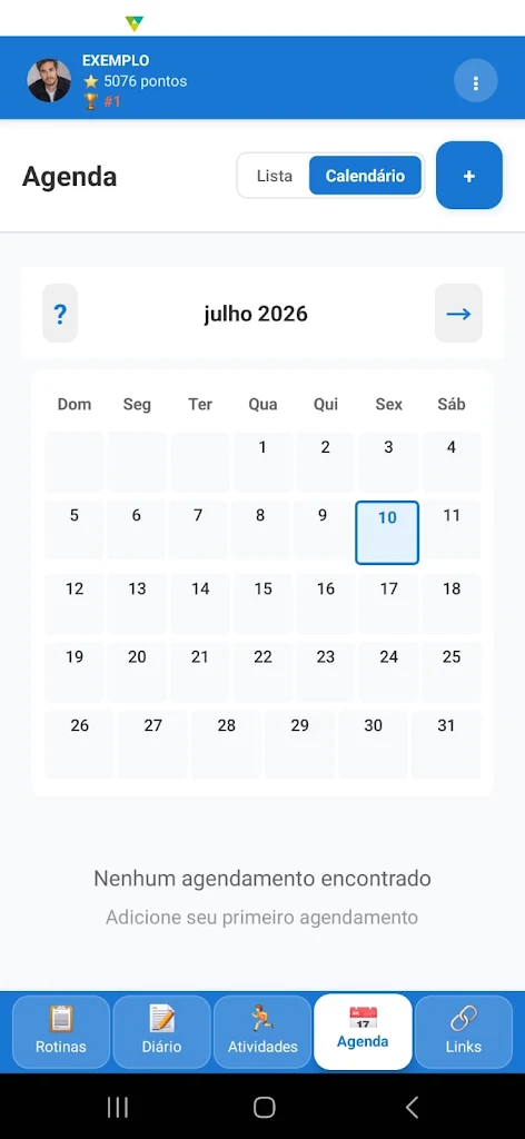 App TEA: agenda em calendário
