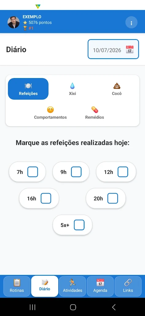 App TEA: diário de refeições, comportamentos e medicações